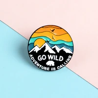 sunset snow mountain bird brooch new alloy enamel denim badge outdoor adventure outing brooch lapel pin