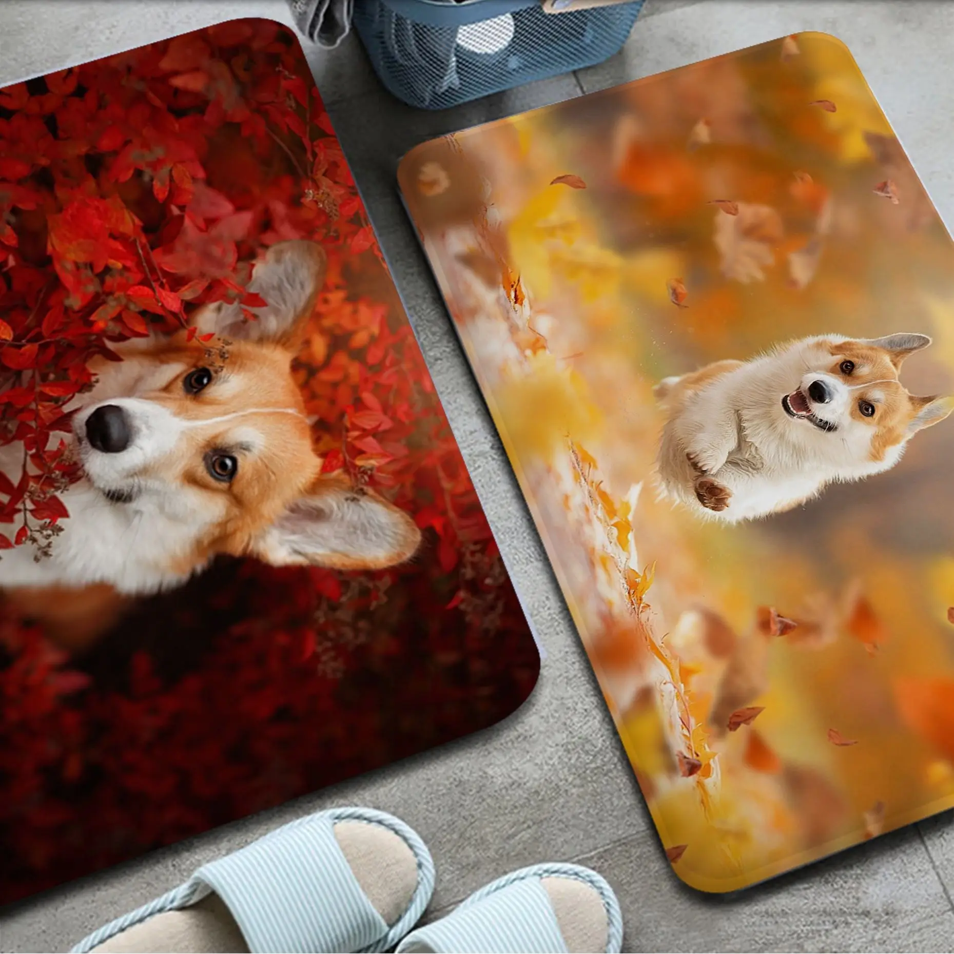 

Cute MINI Corgi Dog Floor Carpet Anti-slip Absorb Water Long Strip Cushion Bedroon Mat Bedside Mats