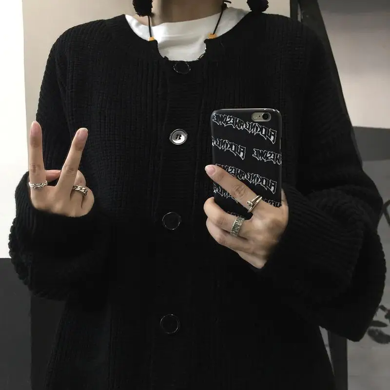 Повседневный винтажный кардиган в стиле эмо Y2k для женщин и мужчин однотонный