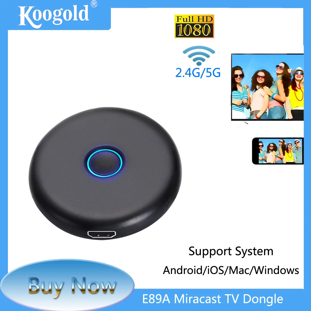 

KOOGOLD E89A Miracast TV Dongle 2.4G/5G for Android IOS Samsung Video Adapter Screen Mirror Share Type-C 1080P Wifi AnyCast
