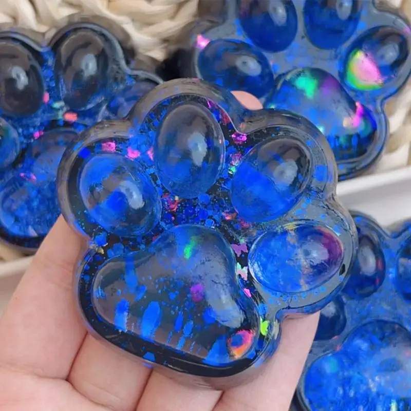 Симпатичная силиконовая мягкая игрушка в виде кошачьей лапы с блестками для