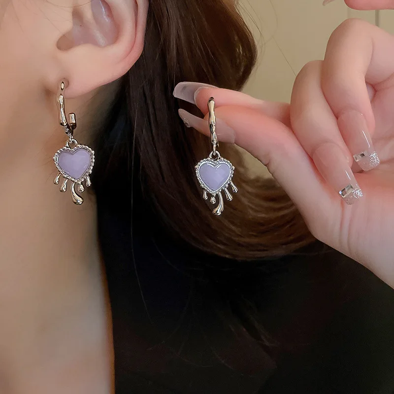 

Han Edition Fashion Classic Design Unique Heart-Shaped Molten Droplets Earrings Personality Contracted Crystal Pendant Earrings
