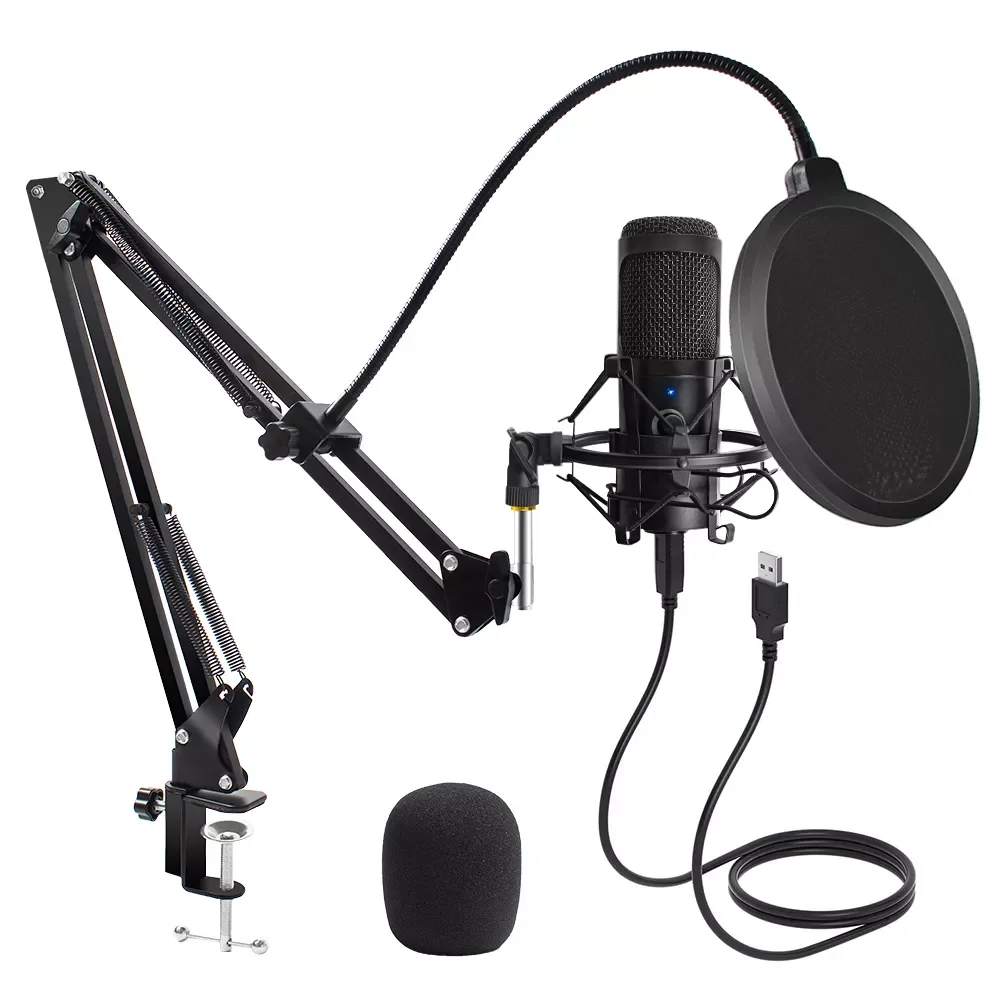 

USB Microphone Condenser D80 Recording Microphone with Stand and Ring Light for PC Karaoke Streaming Podcasting for Youtube