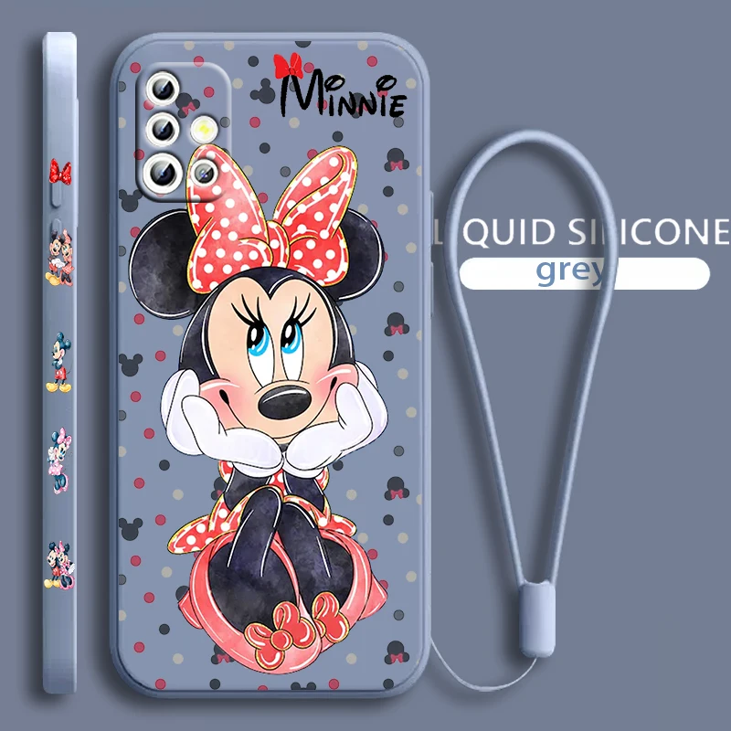 

Pink Minnie Cute For Samsung Galaxy A71 A51 A81 A91 A41 A31 A21S A11 A01 A50 A30 A20S Liquid Left Rope Phone Case Coque Capa