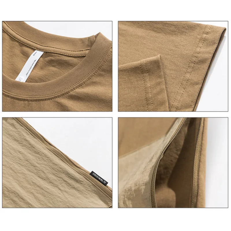 Мужская Летняя свободная футболка с коротким рукавом и карманом из хлопка 270 г