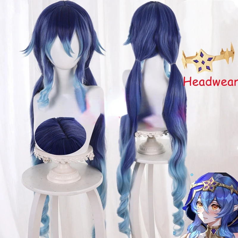 

Game Genshin Impact Layla Cosplay Wig 100cm Long Blue Gradient Anime Party Role Play Hair Heat Resistant Synthetic Wig+Wig Cap