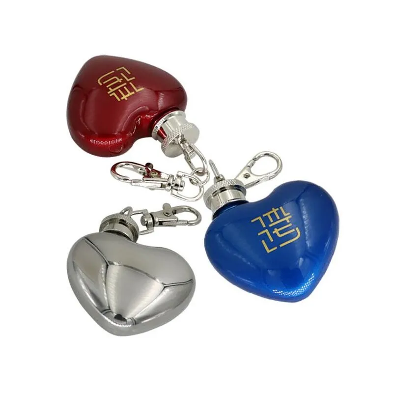 

Portable 1oz Mini Hip Flask Stainless Steel Heart Shaped Vodka Bottle Keychain Whisky Flagon