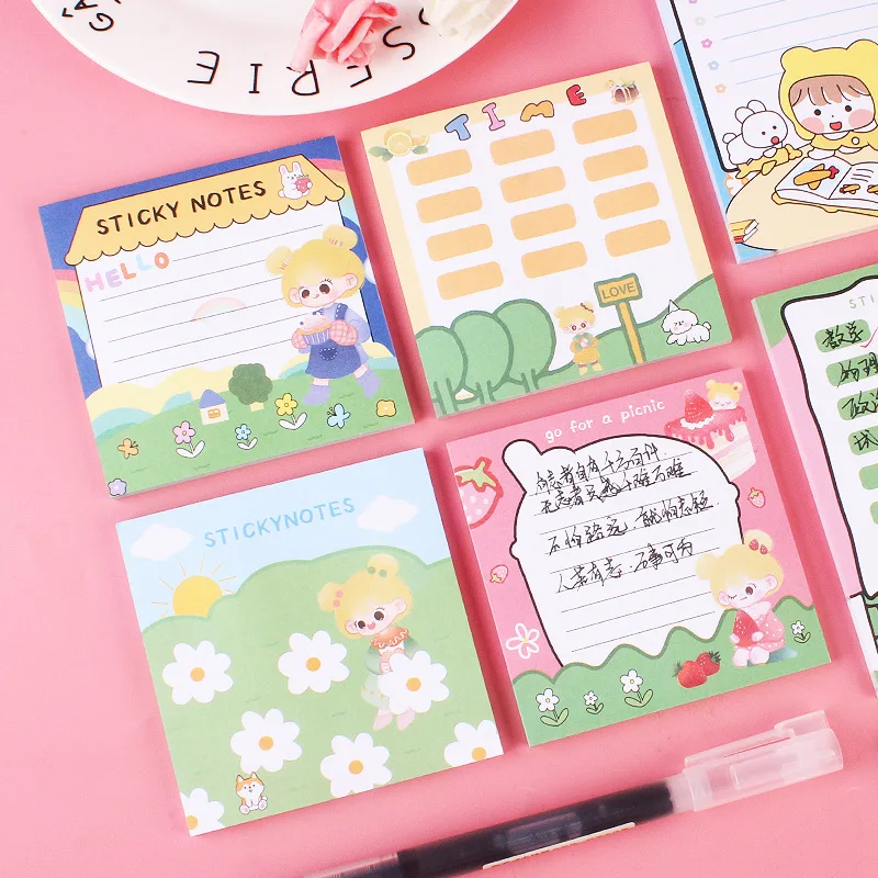 

50 Sheets Creative Cute Girl Cartoon Sticky Notes Can Tear off Message Notebook Student Stationery Supplies Memo Pad