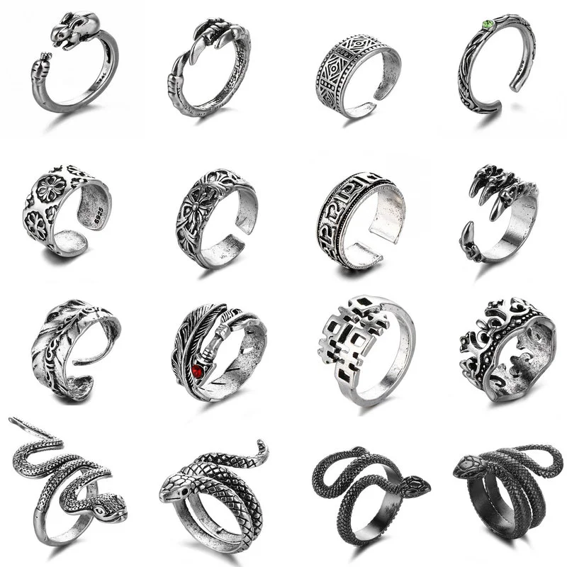 

Ring for Women Girls Snake Smile Fashion Men Jewelry Vintage Ancient Silver Color Punk Hip Hop Animal Ring Adjustable Boho