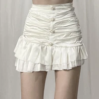 summer new high waist folds thin bag hip mini skirts for women 2021 fashion satin sexy temperament pearl buckle lotus leaf skirt