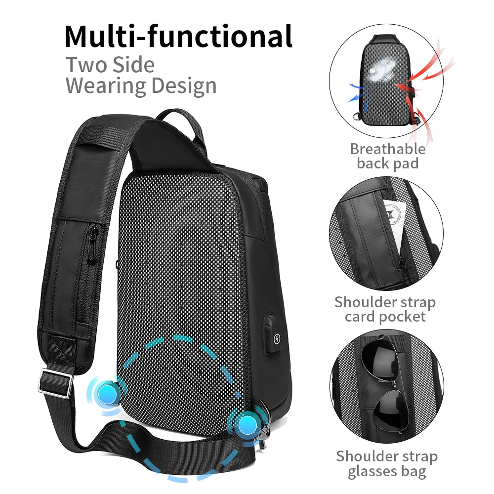 Multifunction Crossbody Chest Bag Men USB Charging Port Messengers Pack Waterproof Sling Shoulder Bags For Male Bolsas Masculina