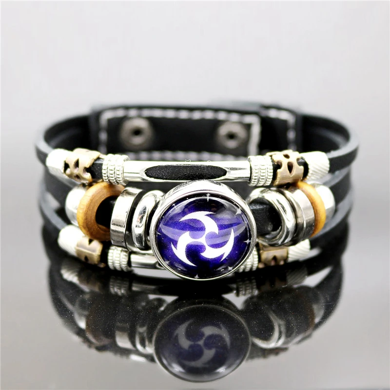 

New Luminous Genshin Impact Leather Bracelet Eye of God Water Wind Thunder Fire Rock Ice Element Snap Button Bracelets Jewelry