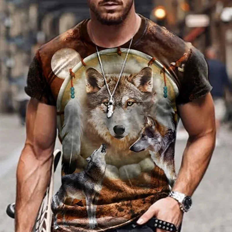 

Summer 3D Animal Wolf Printing T-Shirts All-Match Loose Men's Fashion T-Shirt O-Neck Short Sleeve Casual Male Large Size Top