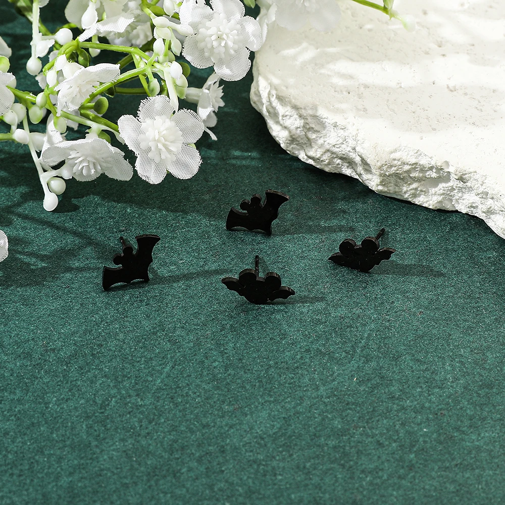 Серьги-гвоздики из нержавеющей стали для мужчин и женщин черная летучая мышь