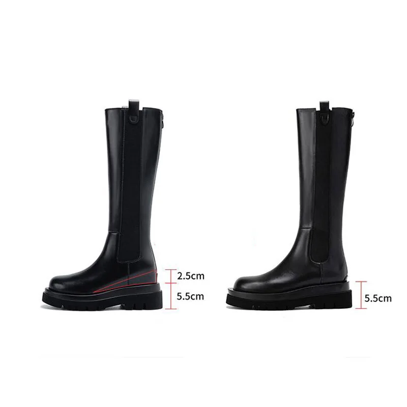 GCYCG Brand 2023 Genuine Leather Knee High Boots For Women Thick Heeled Autumn Winter Warm Shoes Woman High Motorcycle Boots
