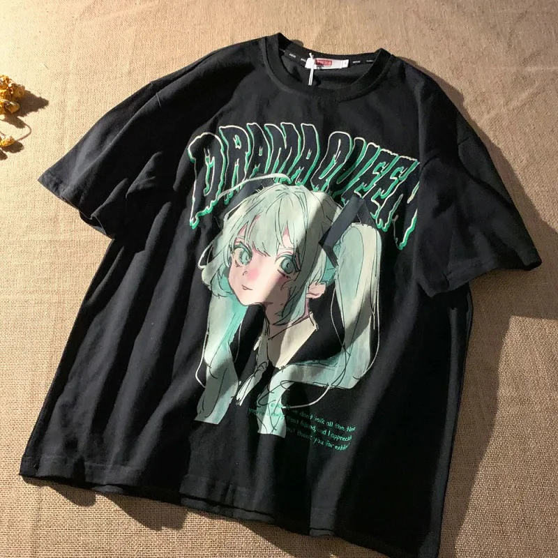 2022 New Women T-shirts Harajuku Goth Japanese Anime Female T-shirt Fairy Grunge Tops Loose Short Sleeve Y2k Tees Kawaii Clothes