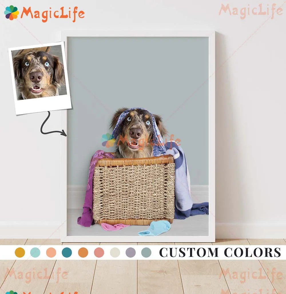 

Custom Dog in Basket Animal Pet Photo Poster Wall Art Canvas Painting Wall Pictures For Living Room Decor Posters Unframed