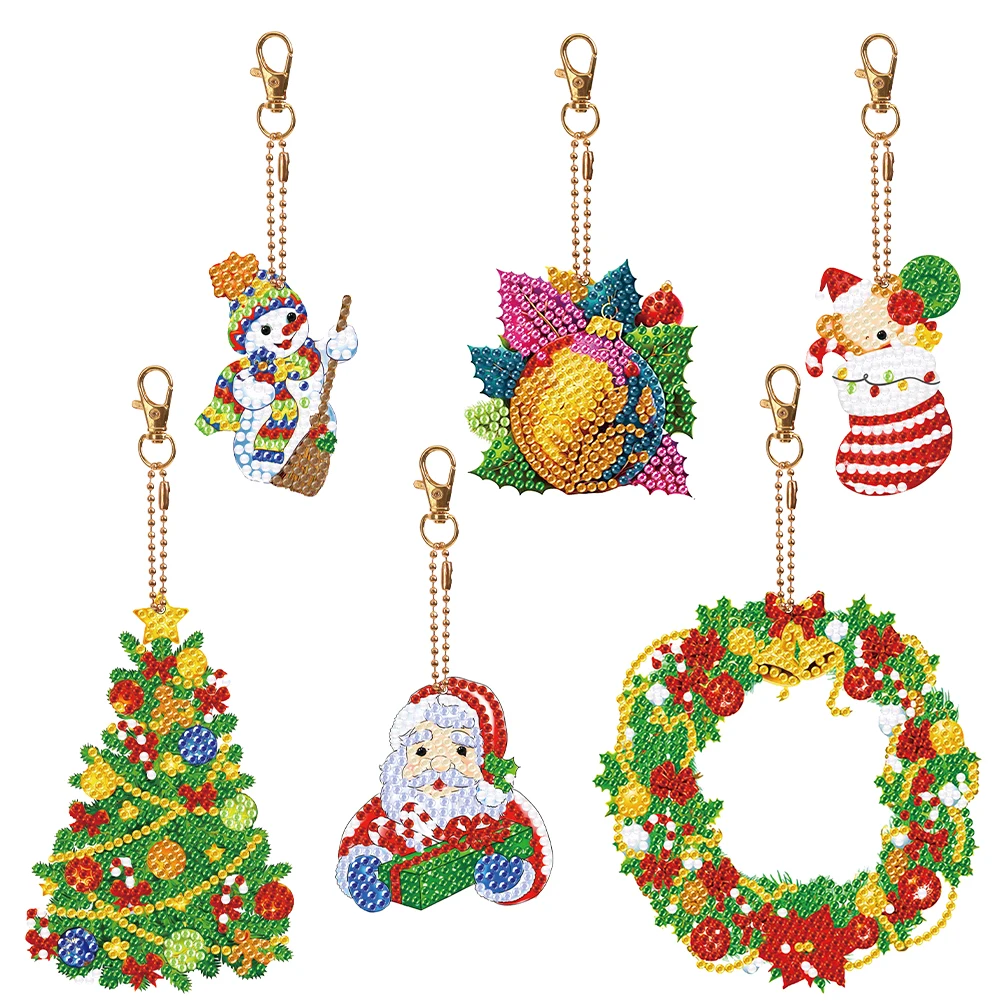 6 шт. брелок для ключей с полной дрелью рождественская елка двухсторонние