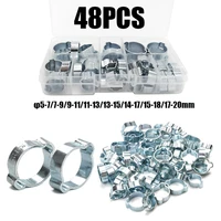 48pcs zinc plated double ear hose clamp 8sizes 5 77 99 1111 1313 1514 1715 1817 20mm bolts and nuts home improvement