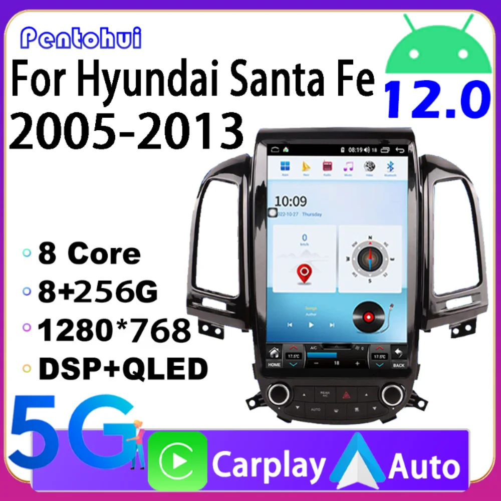 

Pentohoi Android 12 For Hyundai Santa Fe 2005 - 2013 Car Radio Multimedia Player DSP QLED GPS For Tesla Screen 8+256G 10.4Inch