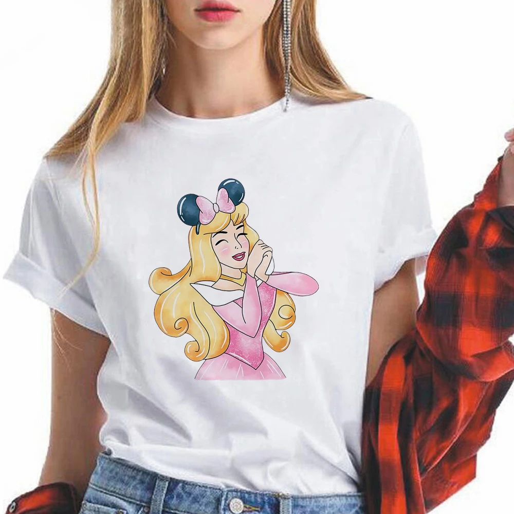 

Disney Minnie Ears Princess Aurora T Shirt Women Aesthetic Fashion Youthful Style Instagram Clothes Summer Basic Tops T-shirts