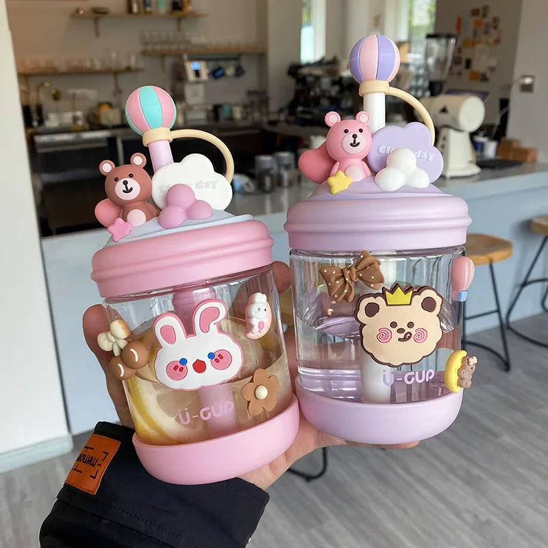 

Creative Personality Straw Type Water Bottle Lovely Transparent Plastic Water Cup Can Stir Unique Water Cup Protable Camp Tour