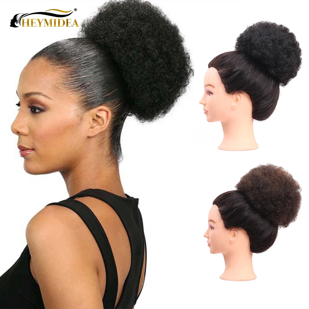 

6inch Short Synthetic Hair Bun Drawstring Ponytail Afro Puff Chignon Hair pieces For Women Kinky Curly Updo Clip Hair Extension