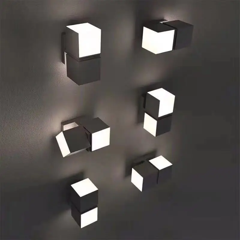 Lámpara Led de pared para pasillo y balcón, luz giratorio de cubo de Rubik, ajustable e impermeable, color negro, simple y moderno