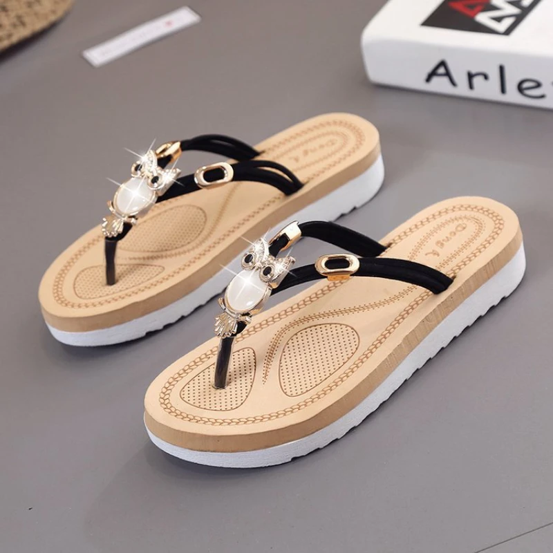 

2022 New Owl Crystal Sandals Women's Slippers Flats Boho Summer Fashion Beach Women's Shoes Slippers Women's Shoes Side Side