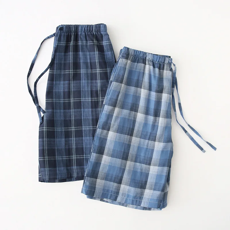 Pajamas for Men Cotton Summer Can Be Worn Outside  Loose Home Shorts Large Size Plaid Beach Pants Soft and Leisure Sleepwear