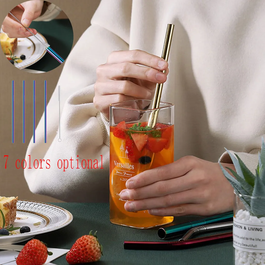 

4 Pcs Stainless Steel Metal Drinking Straw Reusable Straws + 1 Super Bendy Straws Bending Straws Drinking Fun Straws Easter