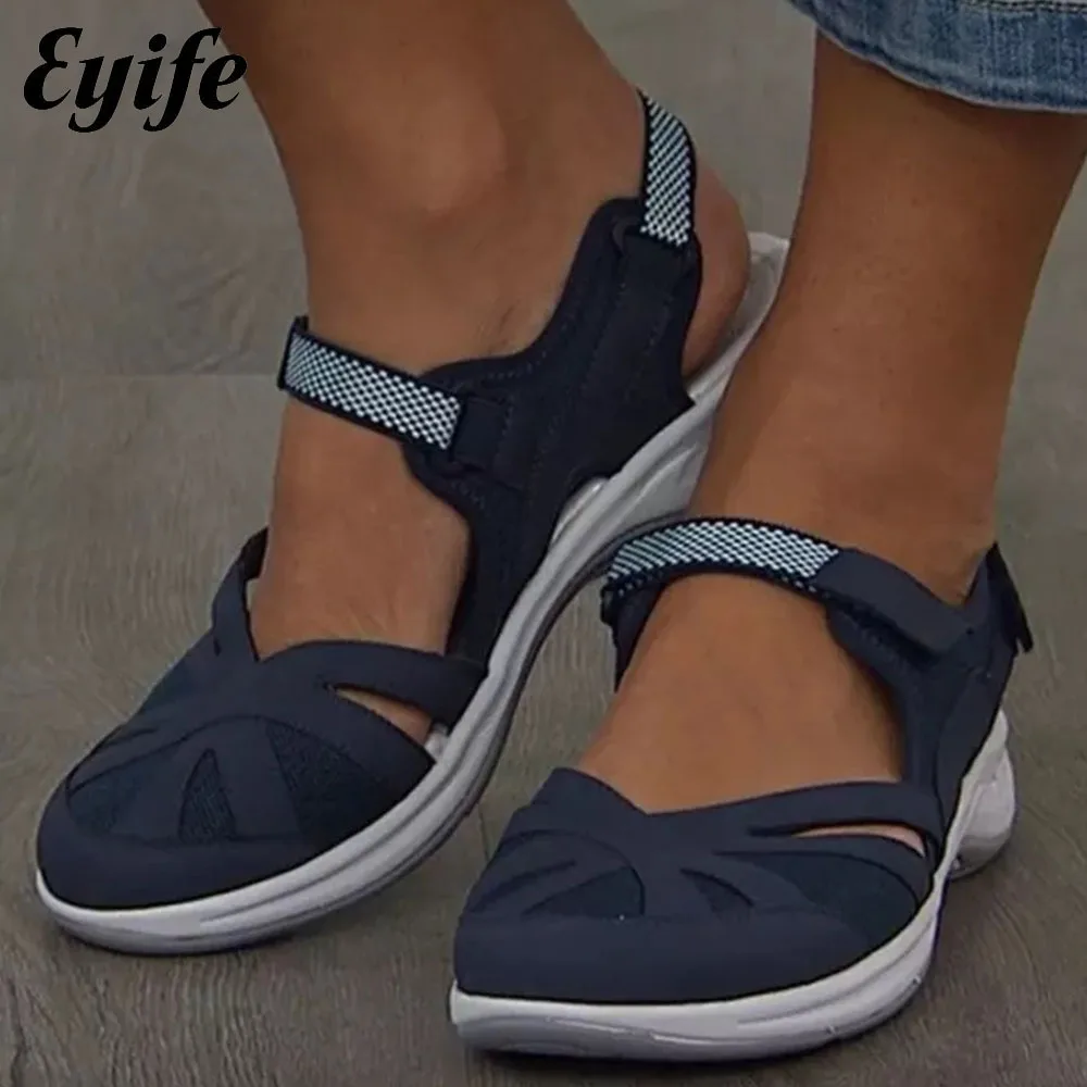 

Women's Flat Sandals 2022 Summer New Comfy Premium Orthopedic Ladies Beach Shoes 35-43 Large-Sized Hook&Loop Casual Sandals