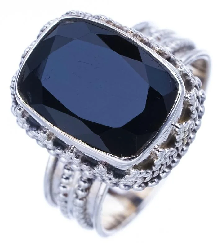 

StarGems натуральный черный оникс ручной работы фотосеребряное кольцо 8 F0539