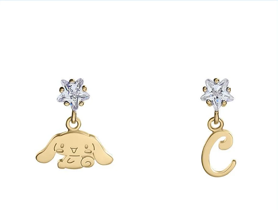 

Cartoon character cute puppy asymmetric letter earrings, women accessories presented by Charm jewelry wholesale to women