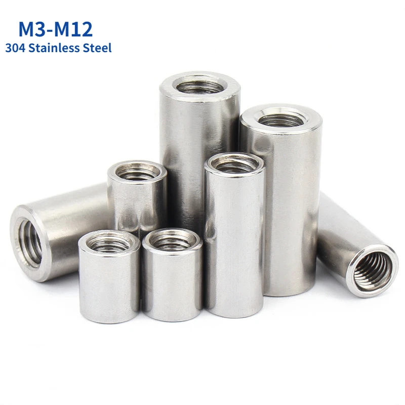 

M3-M12 304 Stainless Steel Lengthen Round Coupling Nut Internal Thread Cylindrical Joint Nut Sleeve Tubular Nut