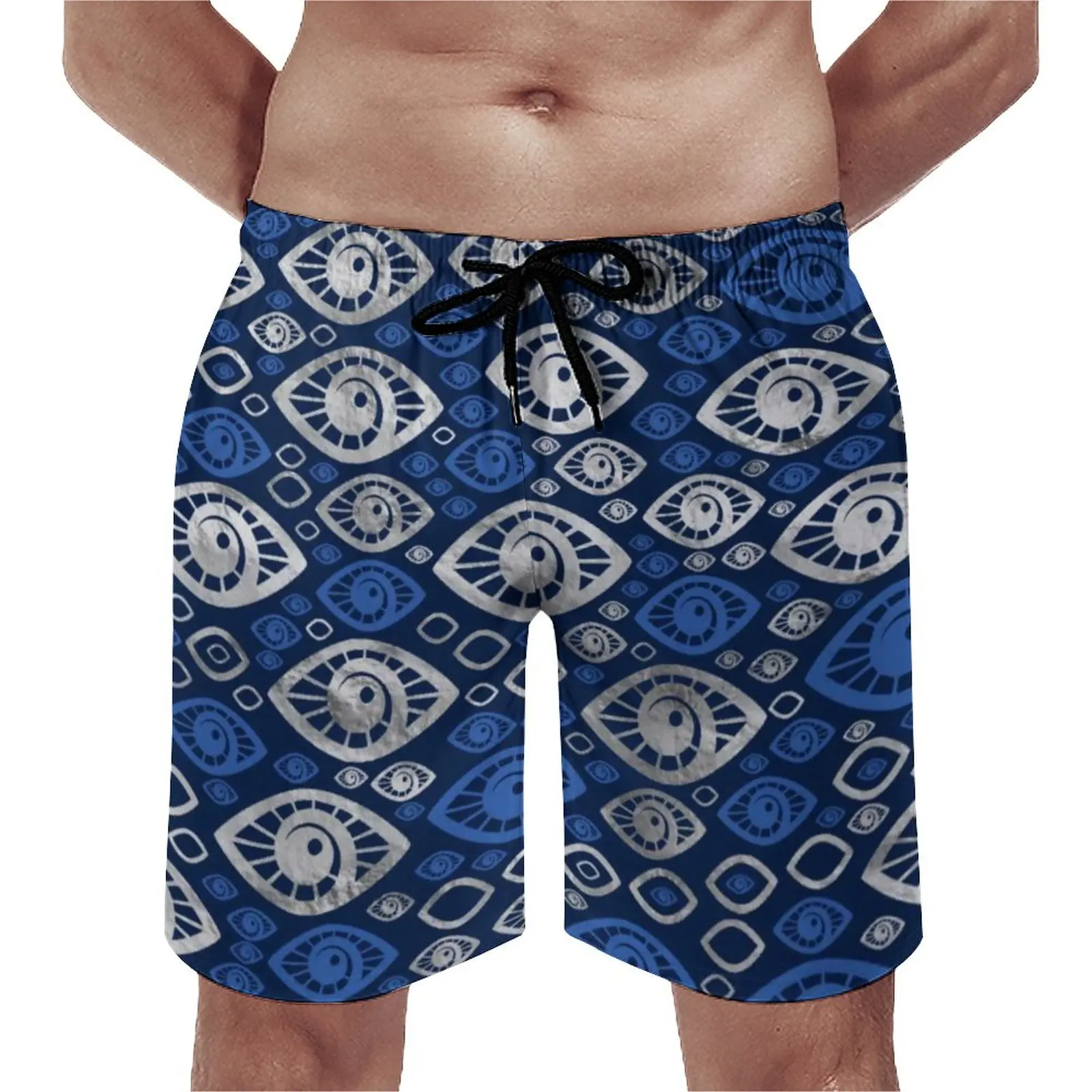 

Greek Amulet Evil Eye Board Shorts Summer Blues and Silver Eyes Vintage Running Beach Shorts Casual Custom Swimming Trunks