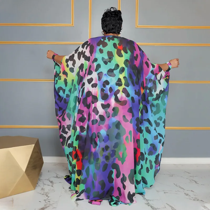 Plus Size Women Cape Floral Print Cover Up Chiffon Long Robe Fashion Female Casual Leopard Cloth 2023 Summer Women Elegant Dress