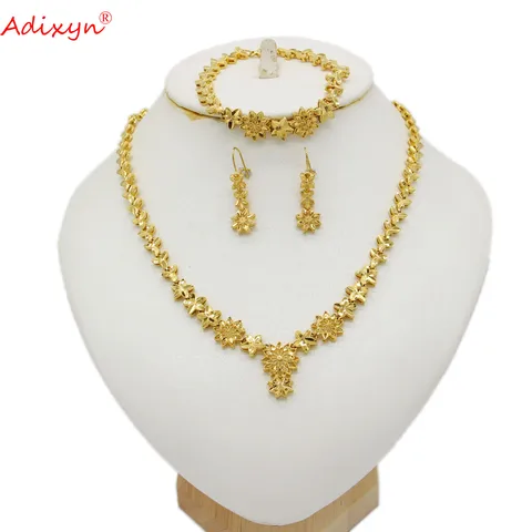 Роскошный набор эфиопских ювелирных украшений Adixyn для невесты золотого цвета/медное женское ожерелье/серьги/браслет африканские/Дубаи/Нигерия/арабские товары