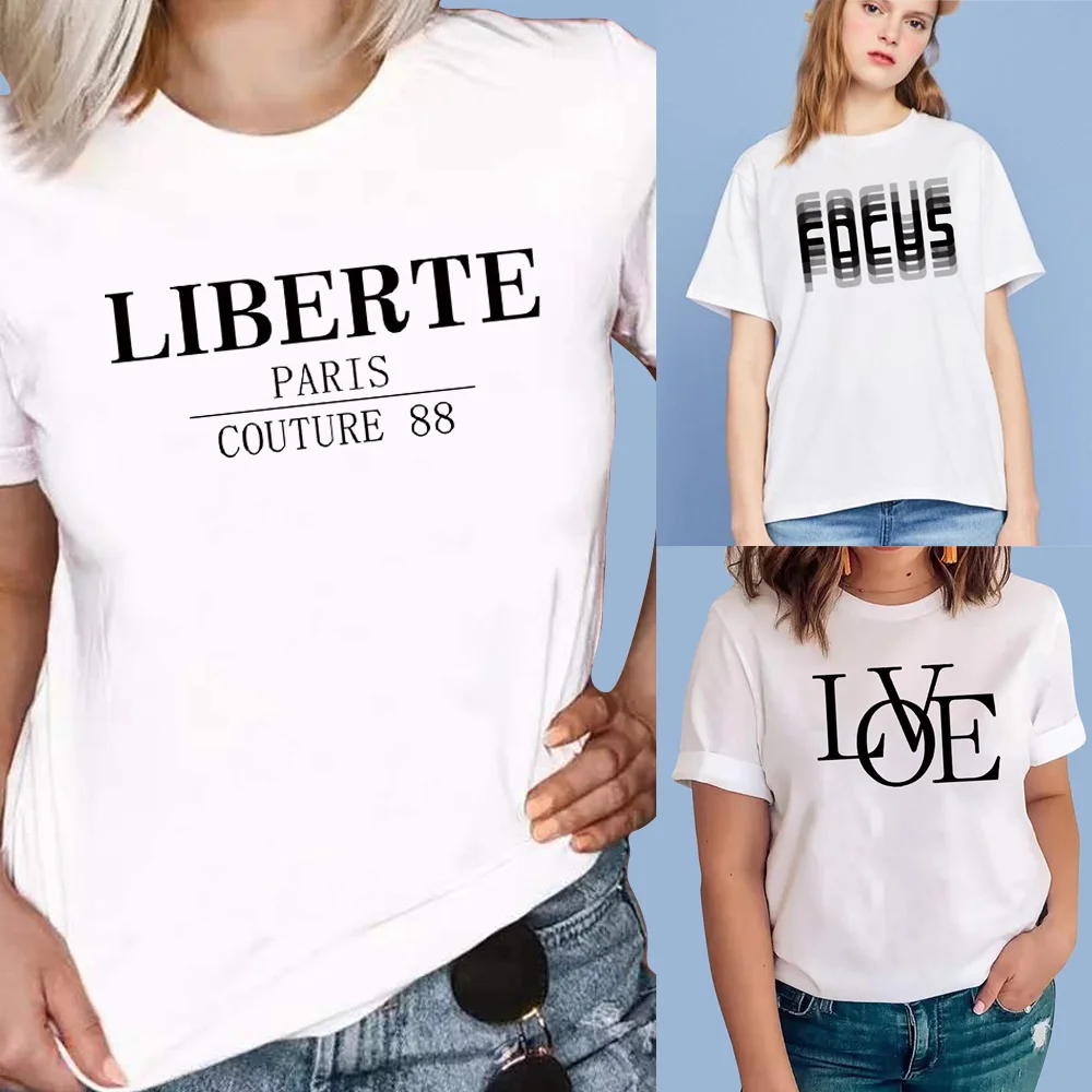 

Women 2022 Summer Short Sleeve Text Fashion Print T-shirts Casual Loose Commuter Top O-neck Short Sleeve Elastic Tops Streetwear