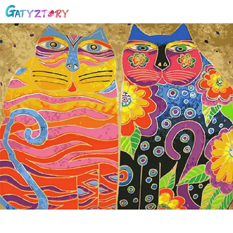 

GATYZTORY Abstract Painting By Number Cat Animal Wall Art DIY Frame On Canvas Picture By Numbers Acrylic Canvas For Living Room