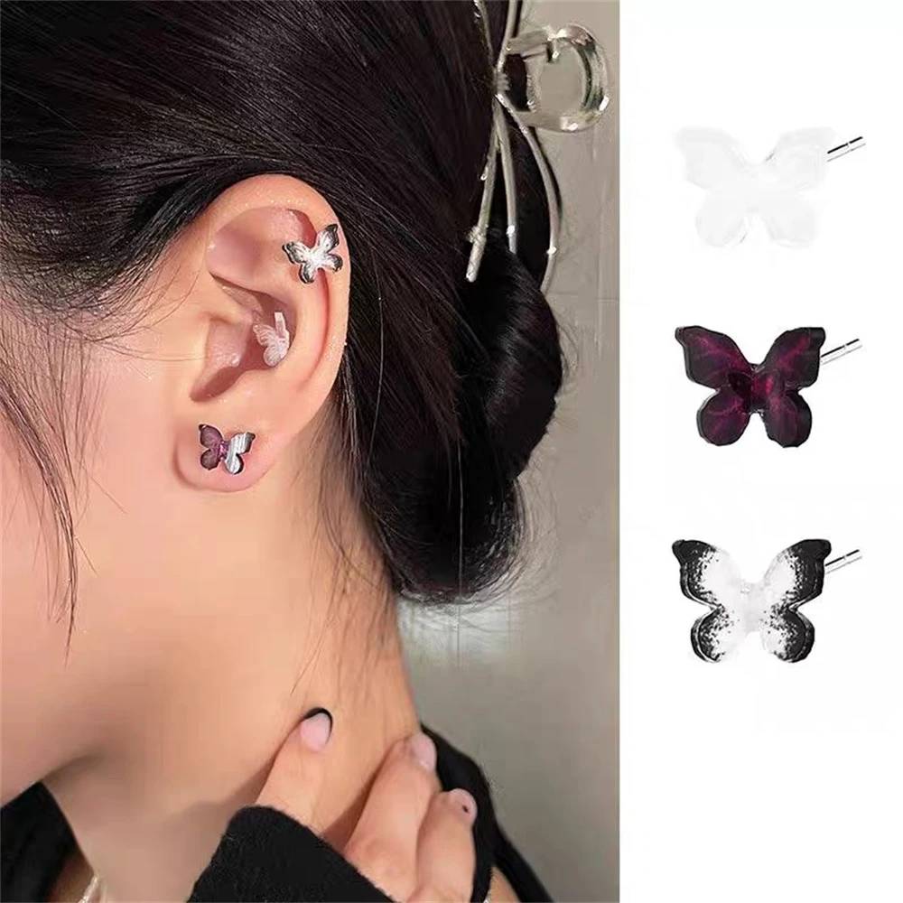 Градиентные серьги-гвоздики бабочки из акрила 3 пары