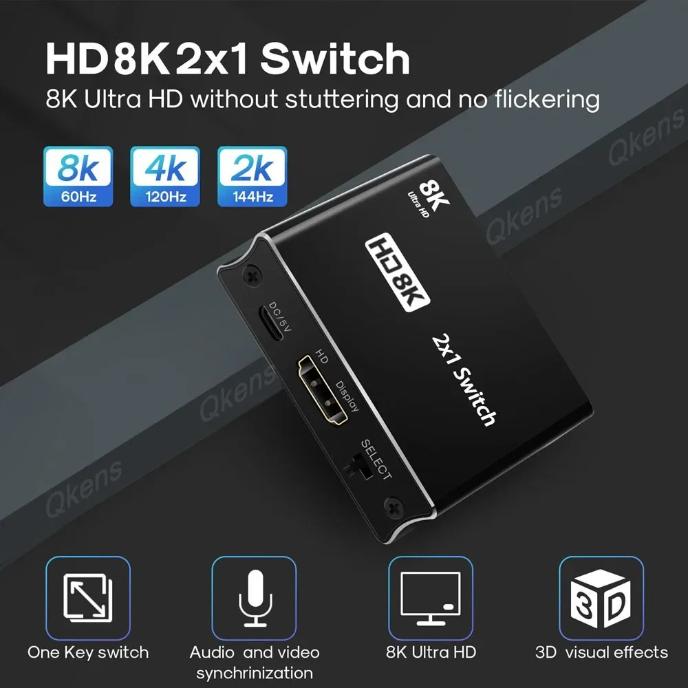 Фото HD 8K 2X1 переключатель 2 входа 1 выход HDMI видеоконвертер 4K@120Hz 8K@60Hz для PS4, PS5, DVD, камеры, ноутбука, ПК для подключения к телевизору или монитору. №2