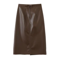 fezco women fashion korean style pu leather skirts midi skirt wrap skirts solid color black brown faldas mujer moda sexy