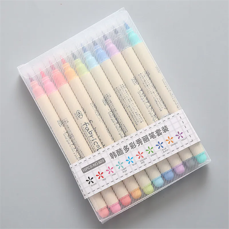 

10Pcs Calligraphy Brush Pen Set DIY Scrapbooking Crafts Soft Tip Dual side Fine Liner Art Lettering Drawing Markers Stationery