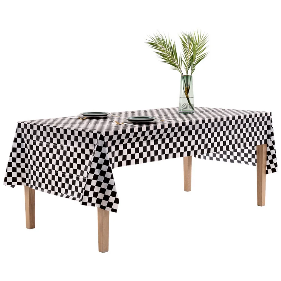 

137*274cm Disposable Tablecloth Black and White Checkered PEVA Waterproof and Oilproof Tablecloth For Car Racing Party Supplies