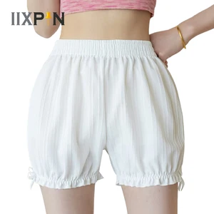 Women's Bloomers Summer Lolita Style Shorts Striped Bloomers Bowknot Frilly Panties Solid Color Shorts Pumpkin Pants Loungewear