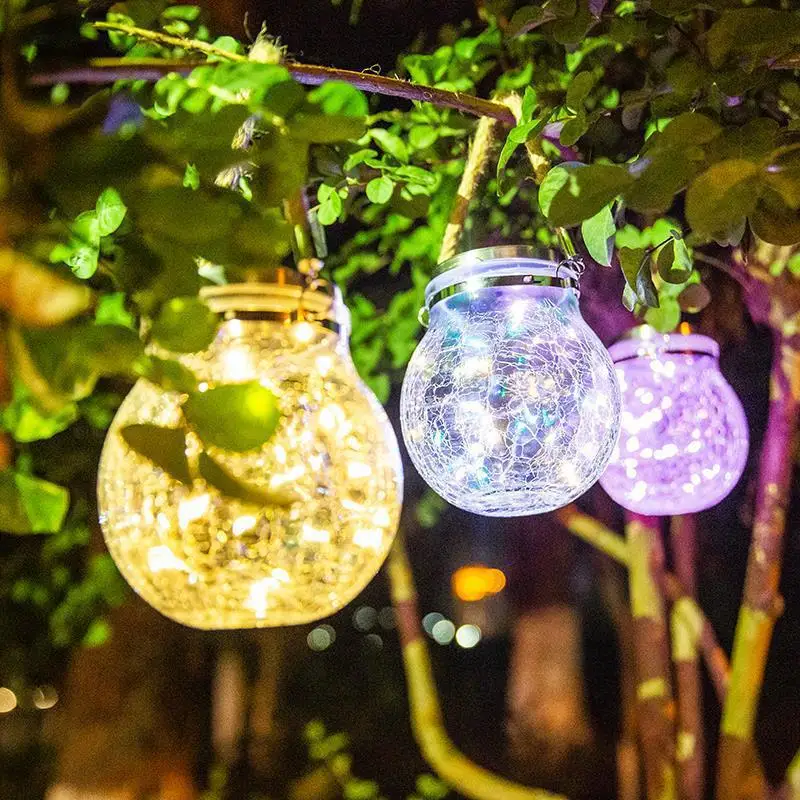

Solar Lantern Garden Lights Hanging Crackle Glass Fairy Light 20LED Outdoor Waterproof Wishing Light for Balcony/Yard/Lawn
