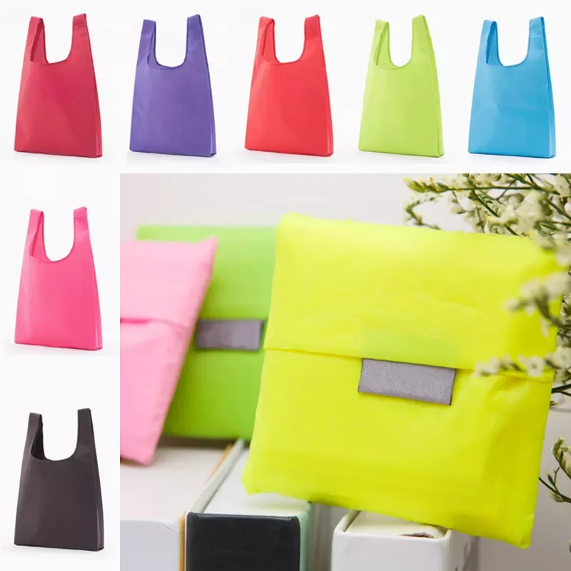 

Solid Color Foldable Shopping Bag Eco Reusable Tote Oxford Fabric Casual Large-capacity Shopping Bag Home Storage Bag Supplies