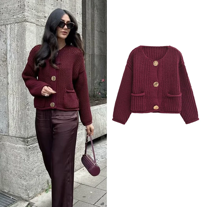 Женский свитер TRAF осень 2024 новый свободный теплый кардиган женский модный
