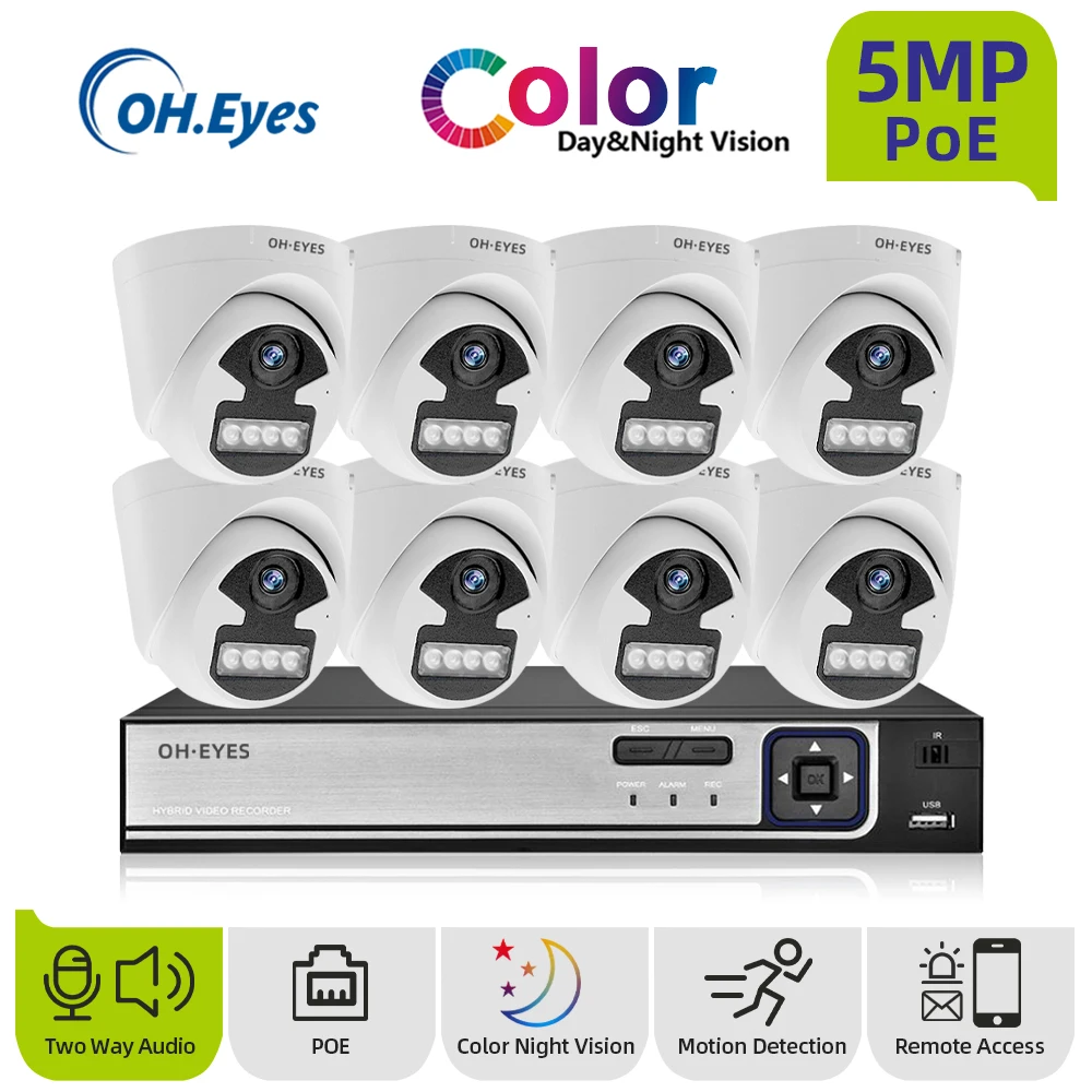 

H.265 8CH 5MP POE Security Surveillance Camera System Kit Two-way Audio IP Camera CCTV Video NVR Set Human Detction CCTV System